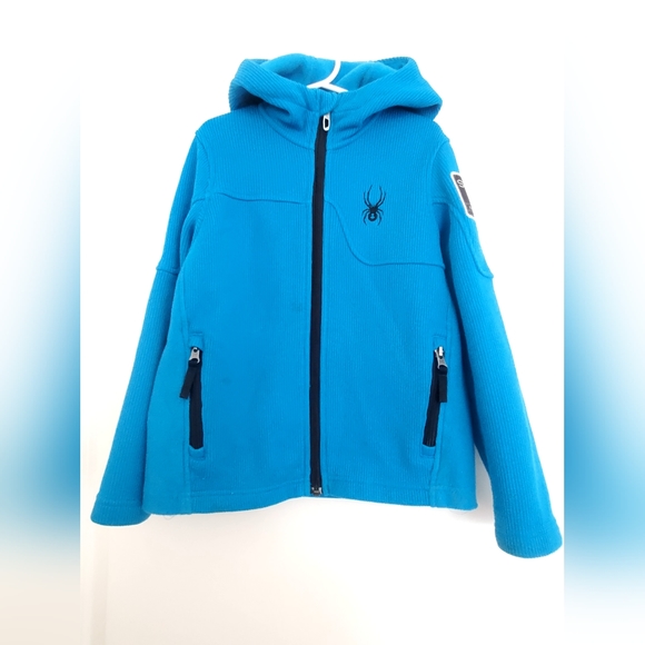 SPYDER technical ski warm fleece hooded teal jacket with zipper pockets size 8 - Picture 13 of 15